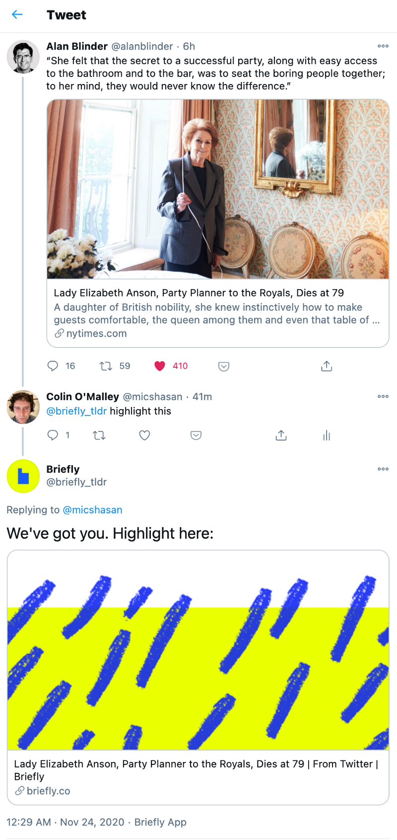 At reply for highlights from within Twitter